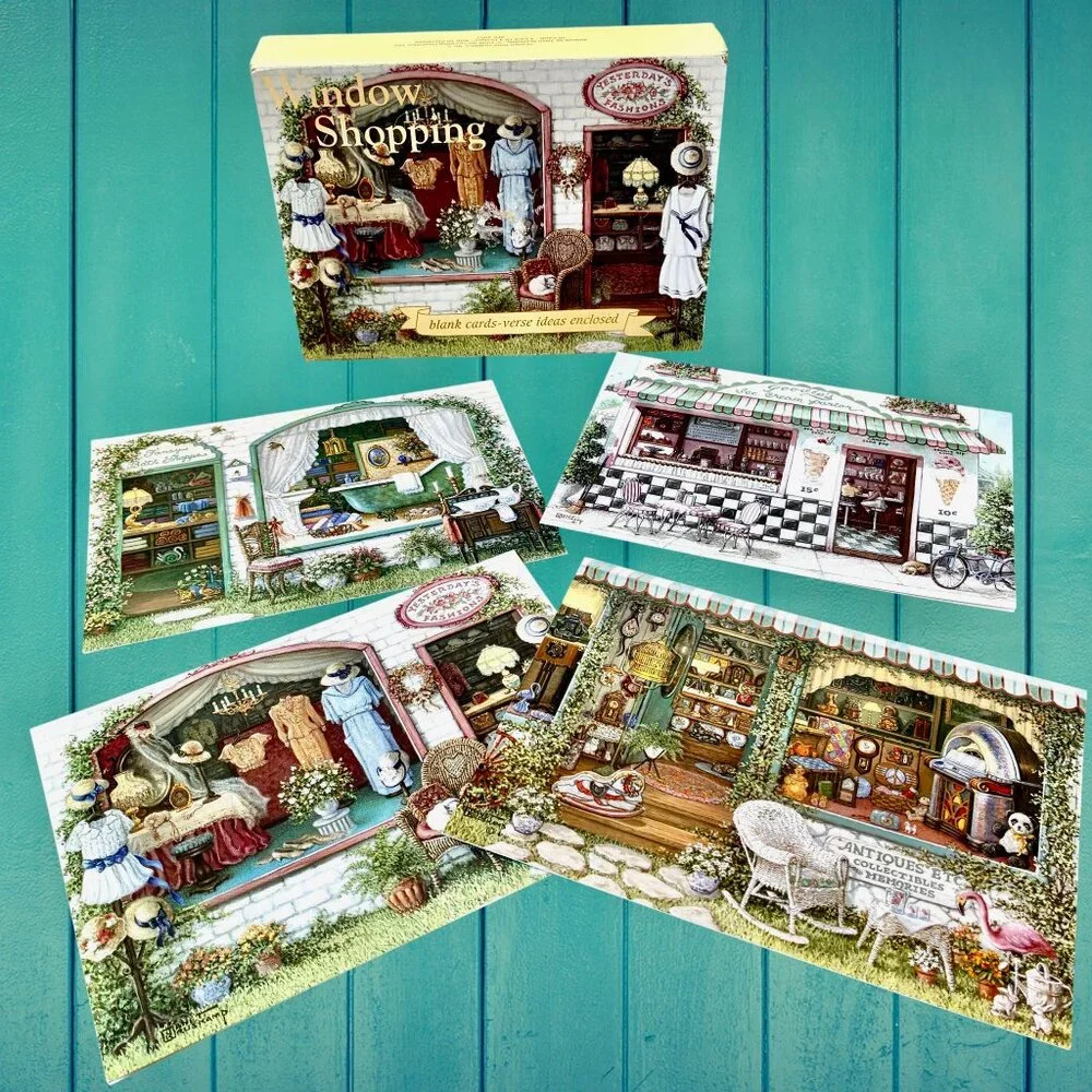 Vintage Greeting Cards Blank Janet Kruskamp Yesterday's Fashion WINDOW SHOPPING
